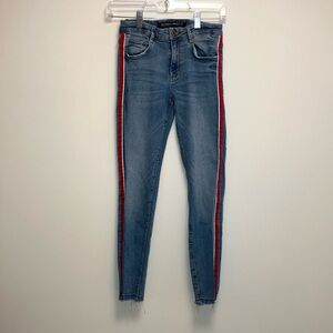 Zara Blue Skinny Jeans with Red Stripe